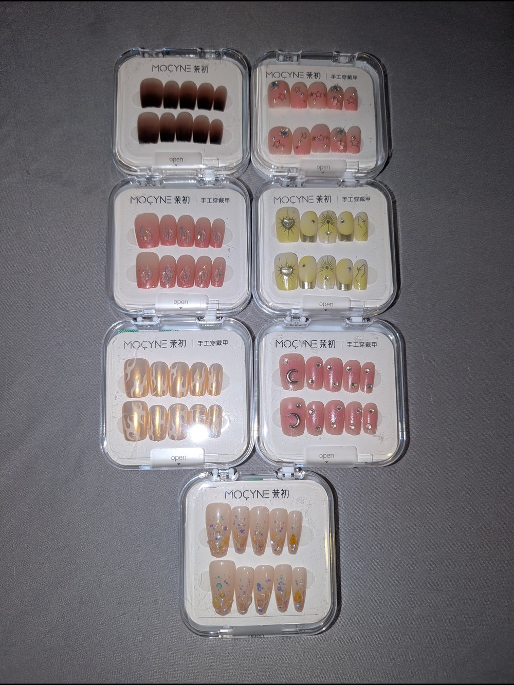 7 Sets MOCYNE Press-On Nail Set - Assorted Pink, Nude, Yellow & Brown Styles